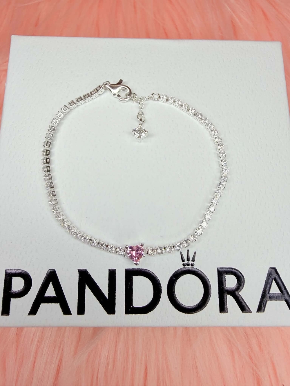Pandora Silver Bracelet with Pink Heart Accent